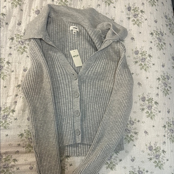 aerie Sweaters - Aerie Light Gray Ribbed Cardigan